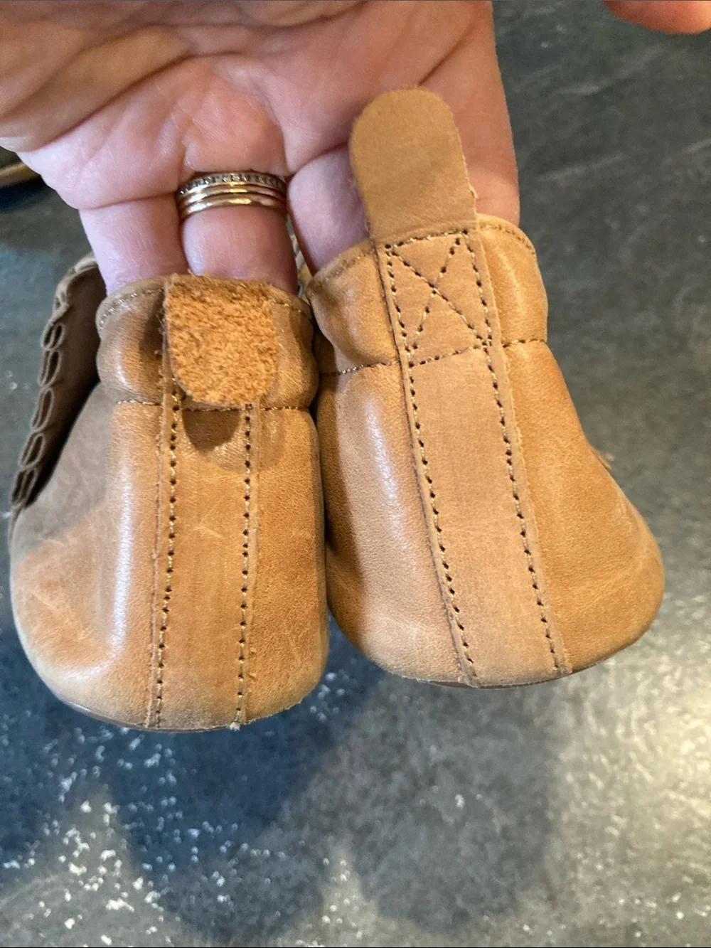 Girls Little Love Bug tan brown leather boots size 10